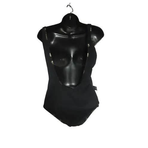 City Streets Pineapple One Piece Swimsuit Black Gold Scoop Back S