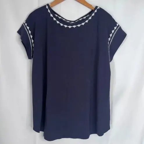 Pure Jill NWT Embroidered Cap Sleeve Gray Cotton Tencel Top Size Medium