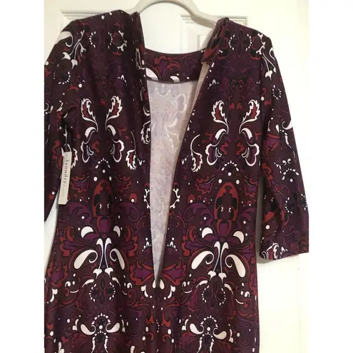 Laundry by Design NWT Midi Dress Printed 3/4 Sleeve Women's Size 8 Boysenberry