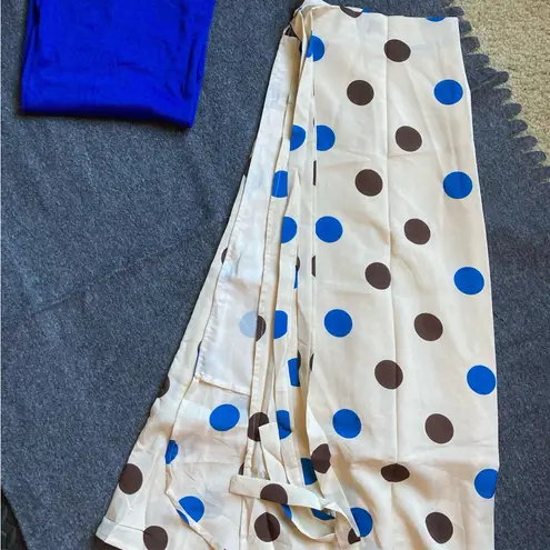 Chic Blue Tee and Polka Dot Wrap Skirt Set Vintage Style Adjustable Waist S new Blue