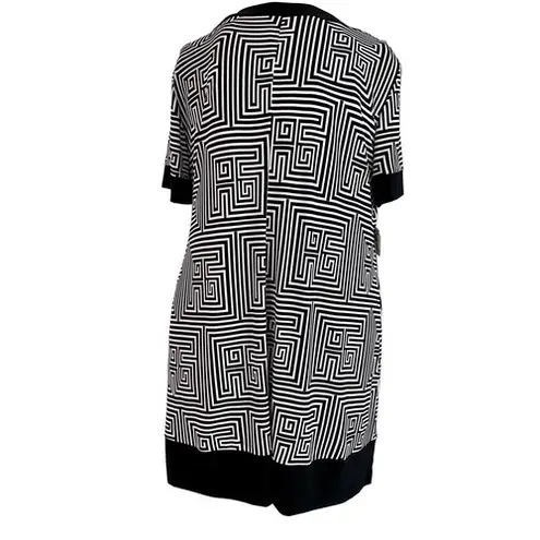 Tiana B. Modern Geometric Greek Patterned Black Swing Dress 22W Plus Size NWT White