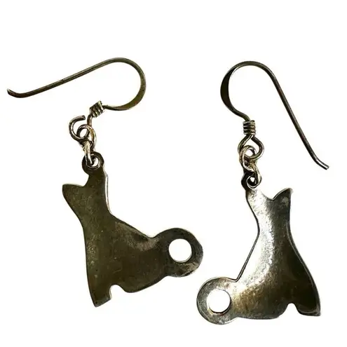 Silver tone Navjao Native American Tribal Dog Wolves Dangling Earrings