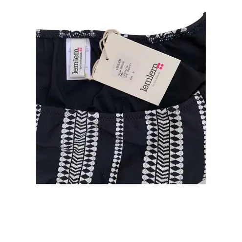 Lemlem Swim Luchia Pouf Bikini Top Short Sleeve Black White Medium NWT