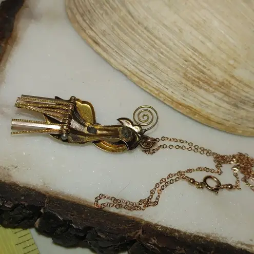 Vintage 12K Gold Moveable Intricate Pendant Necklace 14K GF Chain Pearl Accents