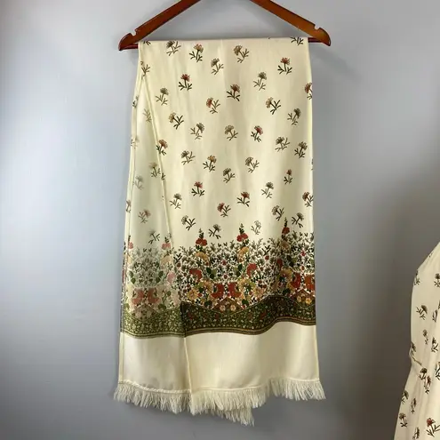 Jeanne Durrell Vintage Neutral 3 Piece Floral Long Sleeve Dress Scarf & Belt Brown Size M