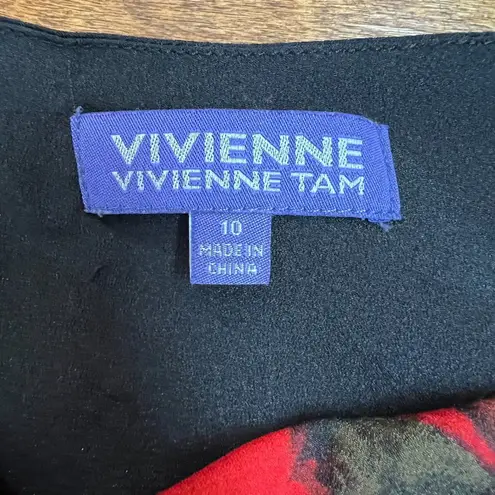 Vivienne Tam Blouse Top Womens 10 Red Black Cowl Neck Long Sleeve Abstract Art