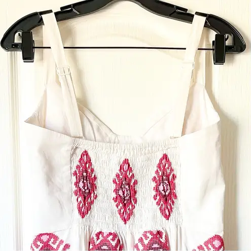 Johanna Ortiz God Enkai Embroidered Cotton Midi Dress Ecru Red 8 EUC