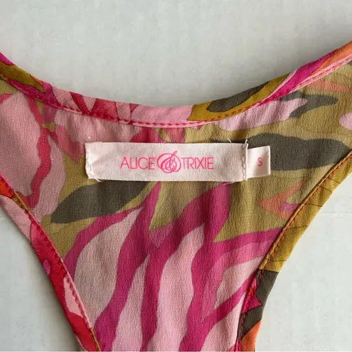 Alice & Trixie Women's Pink Floral Silk Ruffle Racerback Tank Top Small