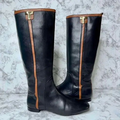 Tory Burch  Erica 15mm Riding Boot-Equestrian Calf Black/Almond Size 9M EUC