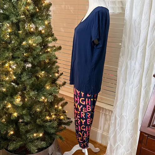 Soma Cool Nights Pajama Merry & Bright Top & Pants Navy Multicolor Size Large