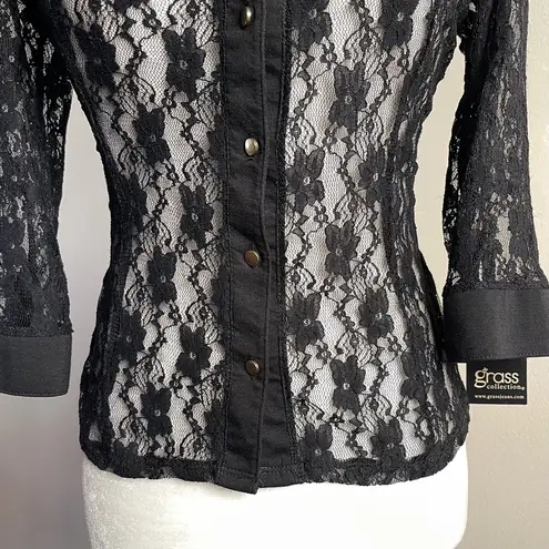 Grass Collection NWT Vintage Y2K Sheer Lace Top (black) - small