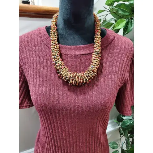 A.K.A Posh Women's Maroon Polyester Round Neck Short Sleeve Knee Length Dress L Red Size L