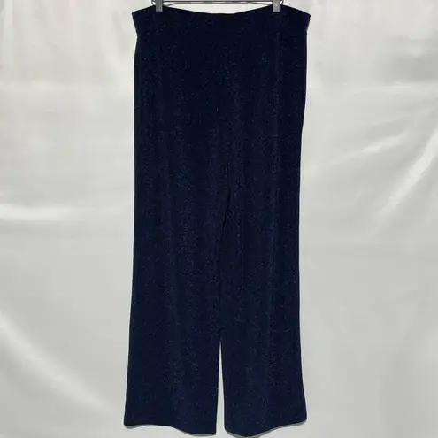 Susan Graver New Occasions Metallic Knit Wide Leg Pants Navy Blue Size Medium