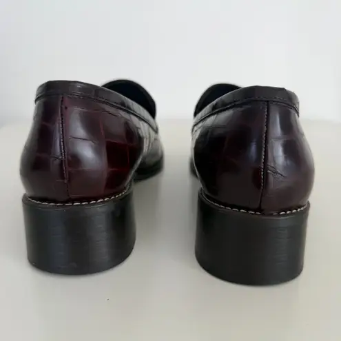 Vintage Nino Cerruti Loafers Womens 6 Croc Embossed Leather Square Toe Oxblood Black