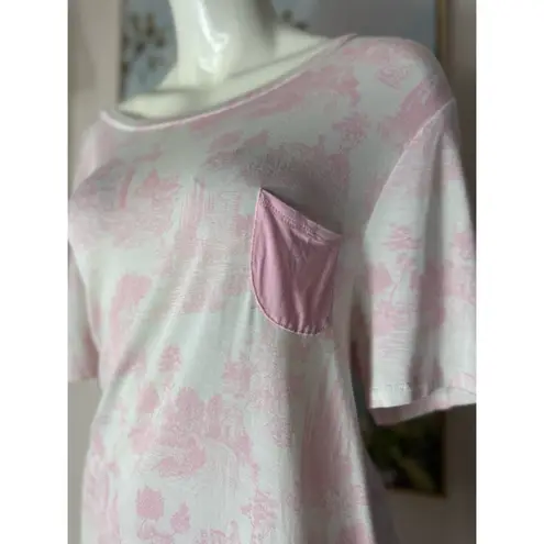 Honeydew White Pink Toile Lace Trim Pajama Set Shirt & Shorts Sleepwear Size XL