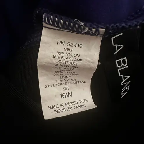 La Blanca  Blue Ruched Sweetheart Neck Island Goddess One Piece Swimsuit Sz 16W