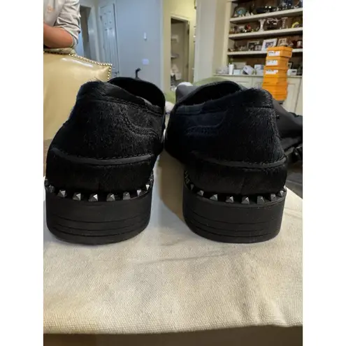 Ash Winona Loafer Women Size 40 US 9 Black Pony Calf Hair Studded Heel New $350