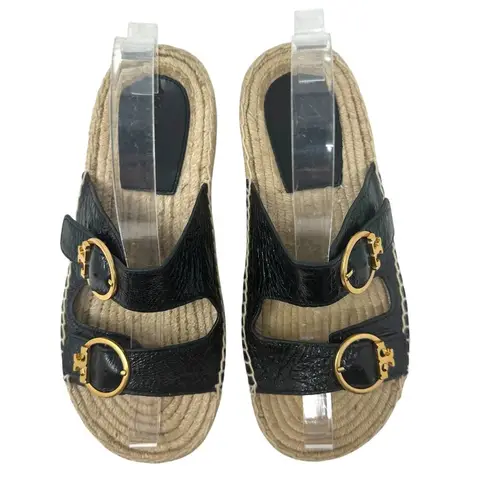 Tory Burch Tory Buch Selby Patent Leather Espadrille Slide Sandals Black‎ Size US 6.5