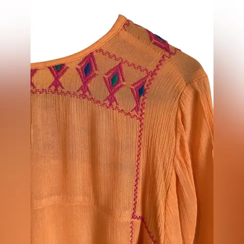 MS South Main Cinco de Mayo Style Vibrant Orange Embroidered Blouse Size S