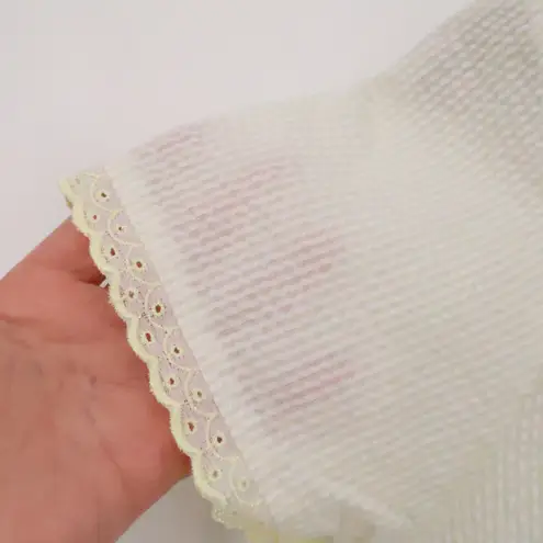 Vintage Striped Seersucker Floral Embroidered House Dress Womens Cottage Size S Green