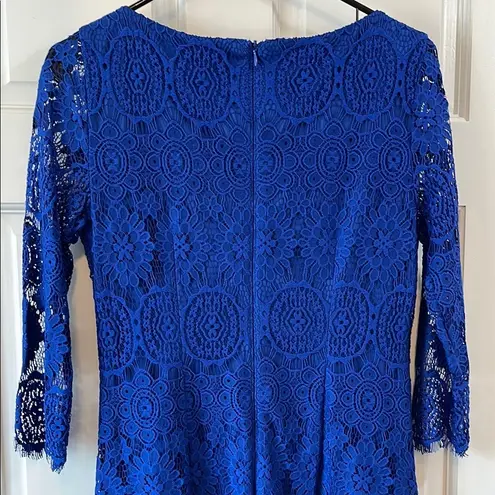 Jessica Howard Cobalt Blue All Over Floral Lace Long Sleeve Mini Dress - Size 6
