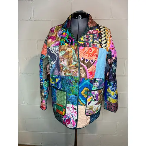 Jacket Quilted silk reversible bright green blue pink Size XL