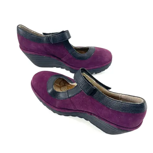 Fly London Leather Mary Jane Wedges Yert Potent Purple Comfort Shoe