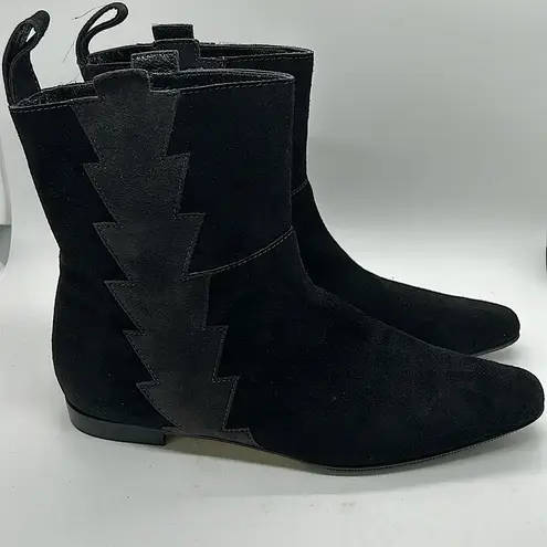 Manolo Blahnik Black/Grey Suede Point Toe Ankle Booties Boots **Sz 36.5/US 6.5**