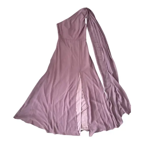 Birdy Grey One Shoulder Maxi Dress Mauve Pink Bridesmaid Formal Gown S