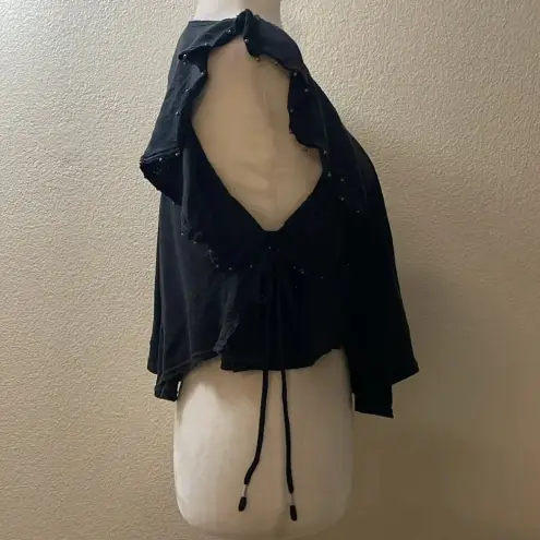 Free People  Tiny Bells Beaded‎ Women’s Small Black Ruffled Tank Top XS
