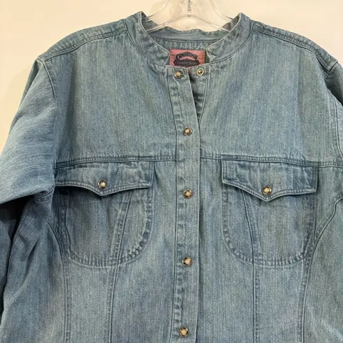 Vintage Denim Maxi Dress Long Line Pearl Snap Buttons Cowgirl Chambray Cottage Blue Size 12