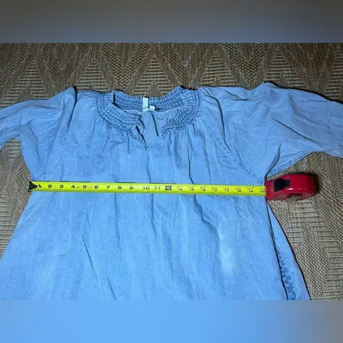 Elan Women's Faux Denim Smock Mini Dress,3/4 Puffy Sleeves, Size Small