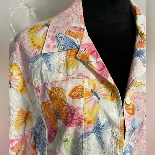 Alfred Dunner Eyelet Butterfly Lined Button Front Long Sleeve Jacket XL 16P EUC