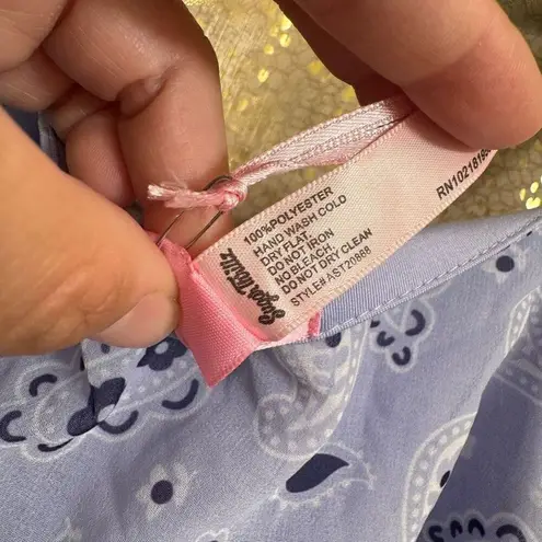 Sugar Thrillz Lavender Purple Paisley Ruched Tie Crop Top Large NWT