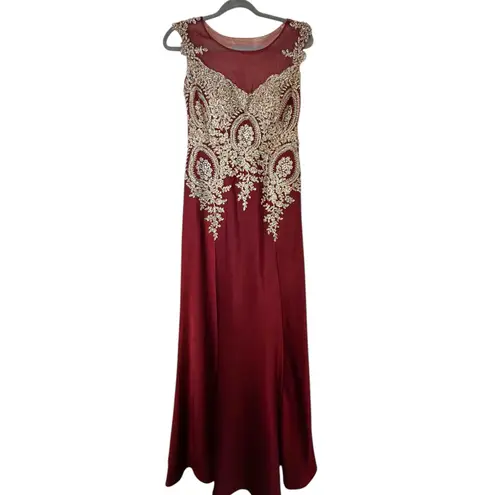 Amelia Couture Burgundy Beaded Evening Gown Formal Dress