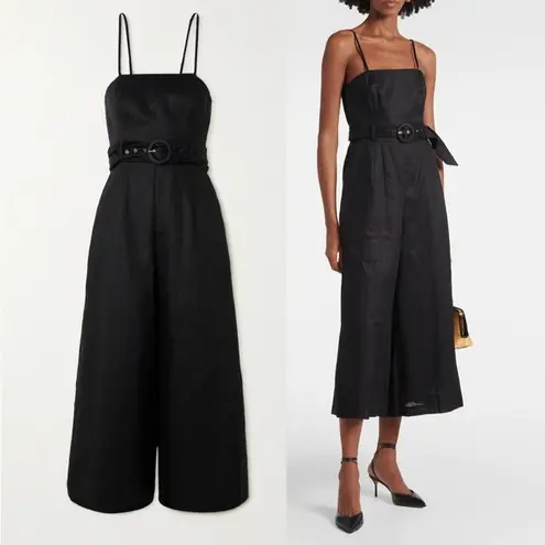Zimmermann Golden Belted Linen Jumpsuit Black Size US 4 NWT 5036USS245