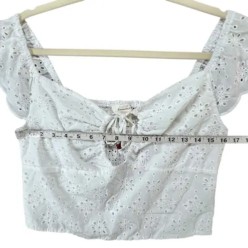Urban Romantics Y2K Eyelet Crop Top L White Smocked V Neck Boho Chic Coquette