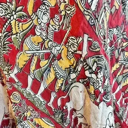 Indian Women Red Cow Floral Printed Round Neck Kurta Kurti Top Tunic Dress Small