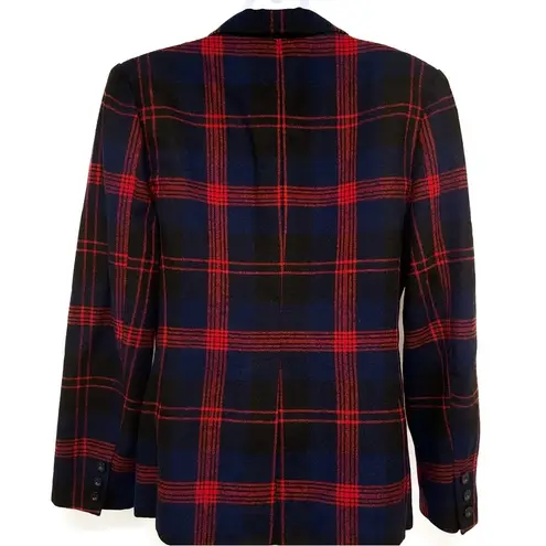 Vintage Plaid Check Tartan Tailored Wool Blazer Suit Jacket Red Blue Black Size M