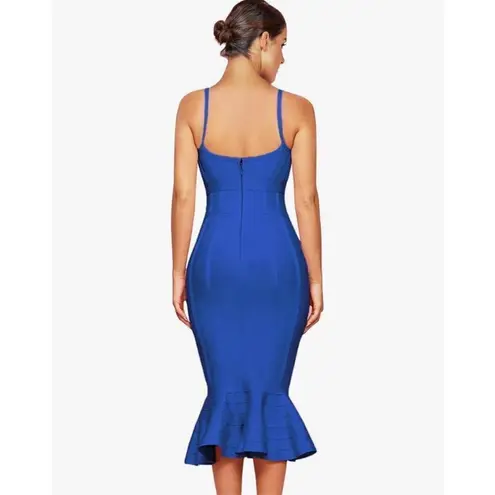 NEW Mermaid V Neck Bodycon Midi Cocktail Bandage Dress M Blue Size M