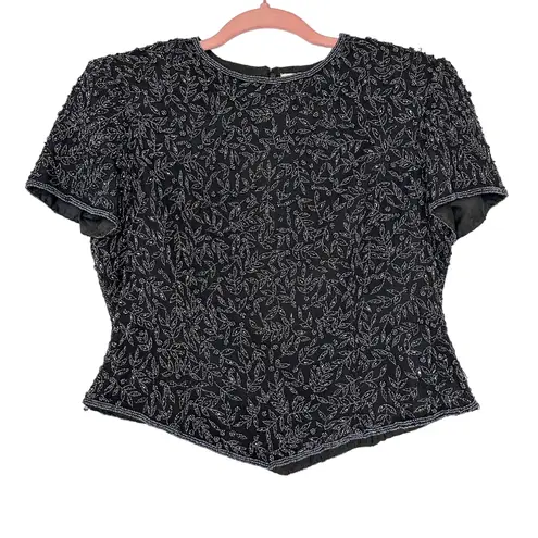 Papell Boutique Vintage Beaded Top 100% Silk Short Sleeve Top