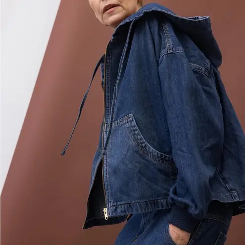 NWT Ruti Relaxed Denim Hooded Jacket Zip Up Slouchy Size Small/ Medium Blue