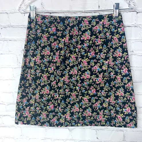 Vintage Blue  pretty size 3 black pink blue green yellow floral print mini skirt