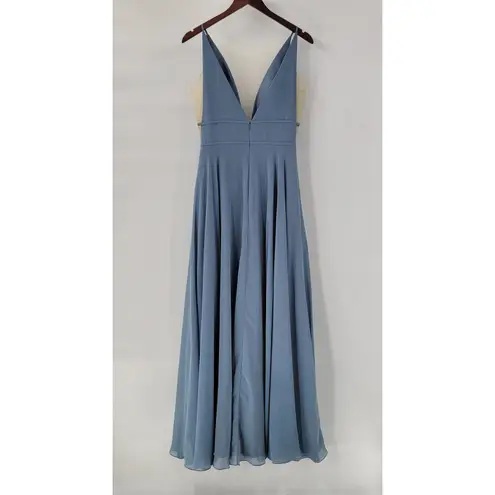 Jenny Yoo Womens Hollis Dress 8 Blue Chambray Luxe Chiffon Bridesmaid Wedding Blue