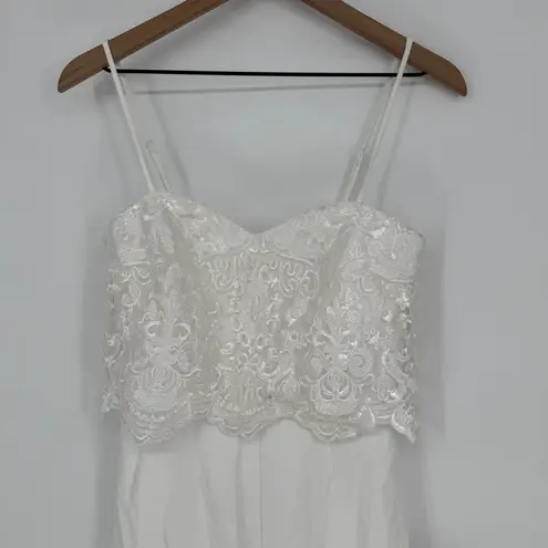 Lulus Exquisite Posture White Floral Embroidered Tiered Jumpsuit Size S