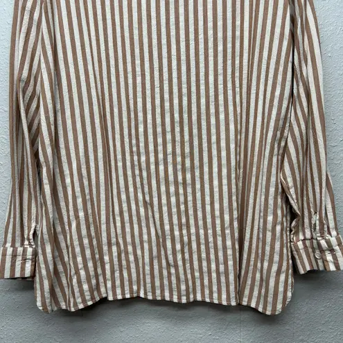 MSJ Striped Shirt Womens 2XL Cotton Business Capsule Workwear Minimalist Relaxed Brown Size XXL