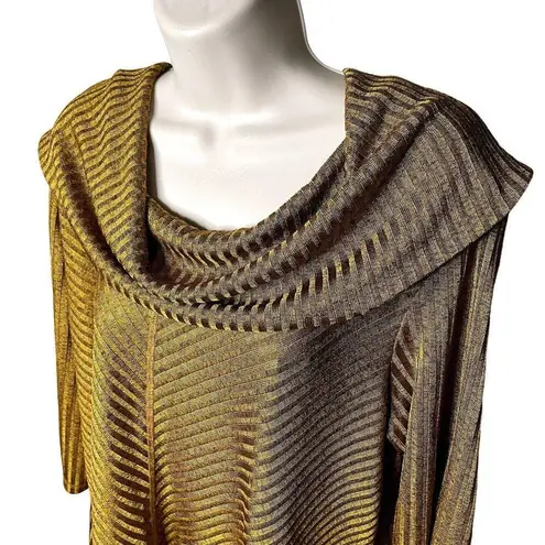 Womens Gold Relaxed Fit Sweater Cowl Neck Top Handkerchief Hem Size PL U