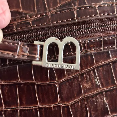 Bisou Bisou Brown Textured Shoulder Bag with Metallic Accents