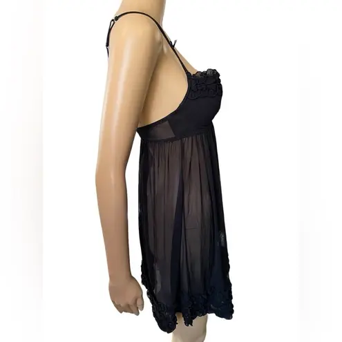 Passionata Black Romantic Feminine Ruffle Sheer Mesh Lingerie Mini Slip Dress Size M