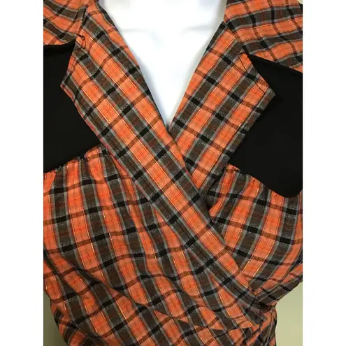Unique Vintage Women 50’s Western Wrap Plaid Crop top Sz.Med Orange Cowgirl Boho